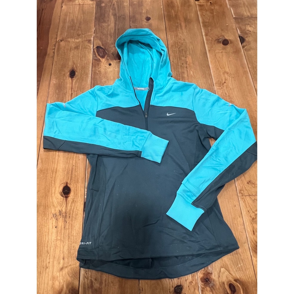 Nike Running Dri-FIT Half Zip Hoodie Teal Gray Reflective Pullover Small